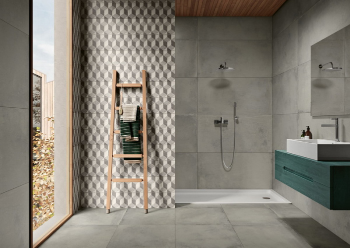 Керамическая плитка GRESART HERITAGE & COSY в интерьере Heritage-Grey-6-33x33-NAT---Beton-Smoke-60x120-R---Beton-Smoke-60x60-R