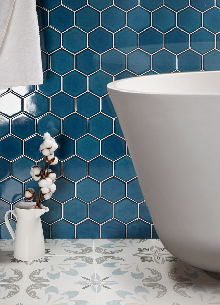 Напольная плитка STARMOSAIC Geometry Hexagon big Deep Blue Glossy 95х110 