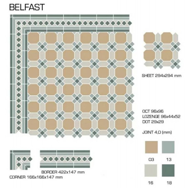 Напольная плитка TOPCER Victorian Designs Border BELFAST 2 Strip Stand. (13+16+18) 42x14,5 
