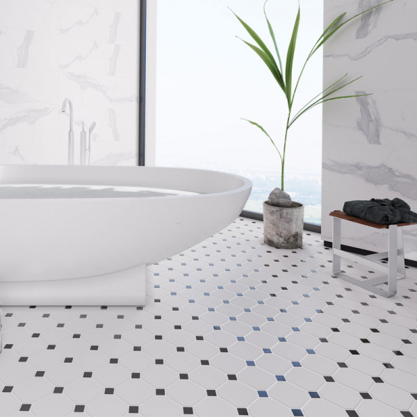 Напольная плитка STARMOSAIC Geometry Octagon big White-Black Matt 95x95*25x25 