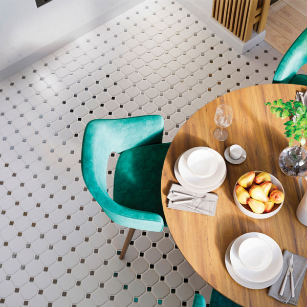 Напольная плитка STARMOSAIC Geometry Octagon big White-Black Matt 95x95*25x25 
