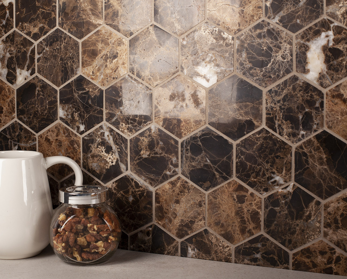 Напольная плитка Каталог товаров Мозаика HEXAGON DARK EMPERADOR POLISHED 63x63 